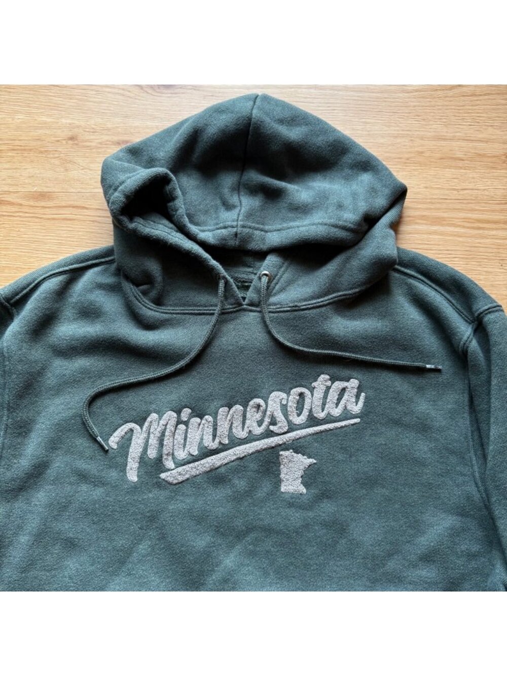 Minnesota Hoodie State Of Mine Olive Green Fleece-Lined Pullover Size L Cotton/P